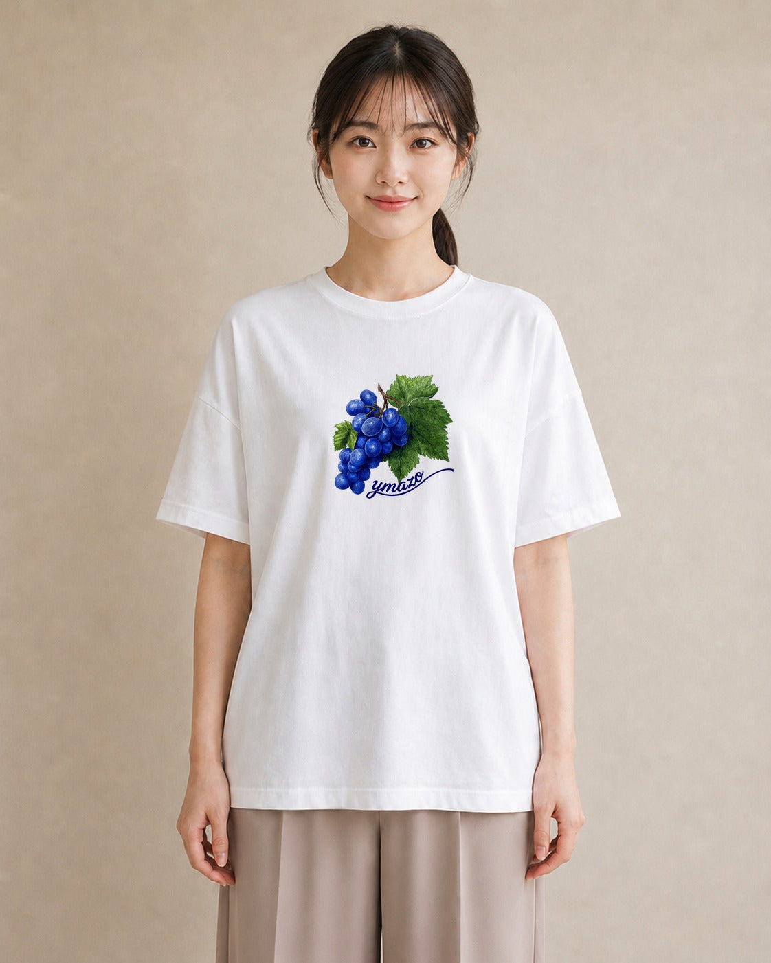 Tシャツ レディース ぶどう 葡萄 食べ物 フード イラスト カフェコーデ 春服 ミセス 白T