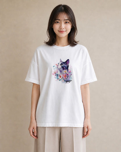 グラフィックTシャツ レディース アメリカンショートヘア 猫 ねこ イラスト 韓国風 春コーデ 姉妹 白T