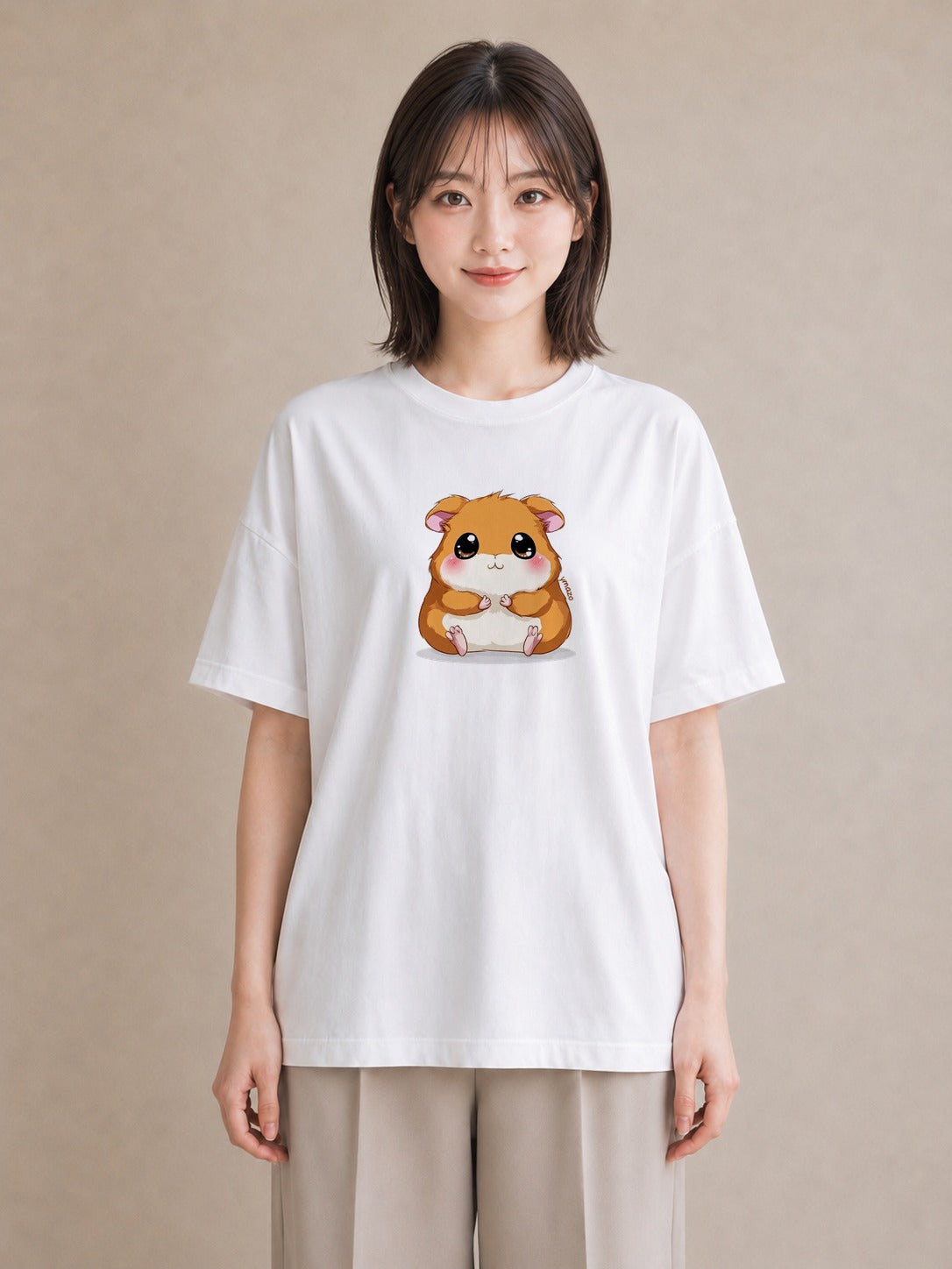 Tシャツ レディース ロボロフスキー ペット 動物 イラスト ゆるかわ デイリーウェア 休日 白T