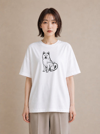 グラフィックTシャツ レディース 秋田犬 犬 いぬ イラスト デイリーウェア 休日 白T