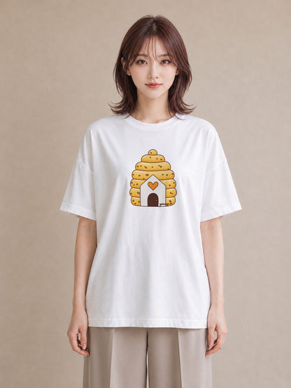 デザインTシャツ レディース はちみつ 食べ物 フード イラスト 手描き風 友達ギフト 部屋着 白T