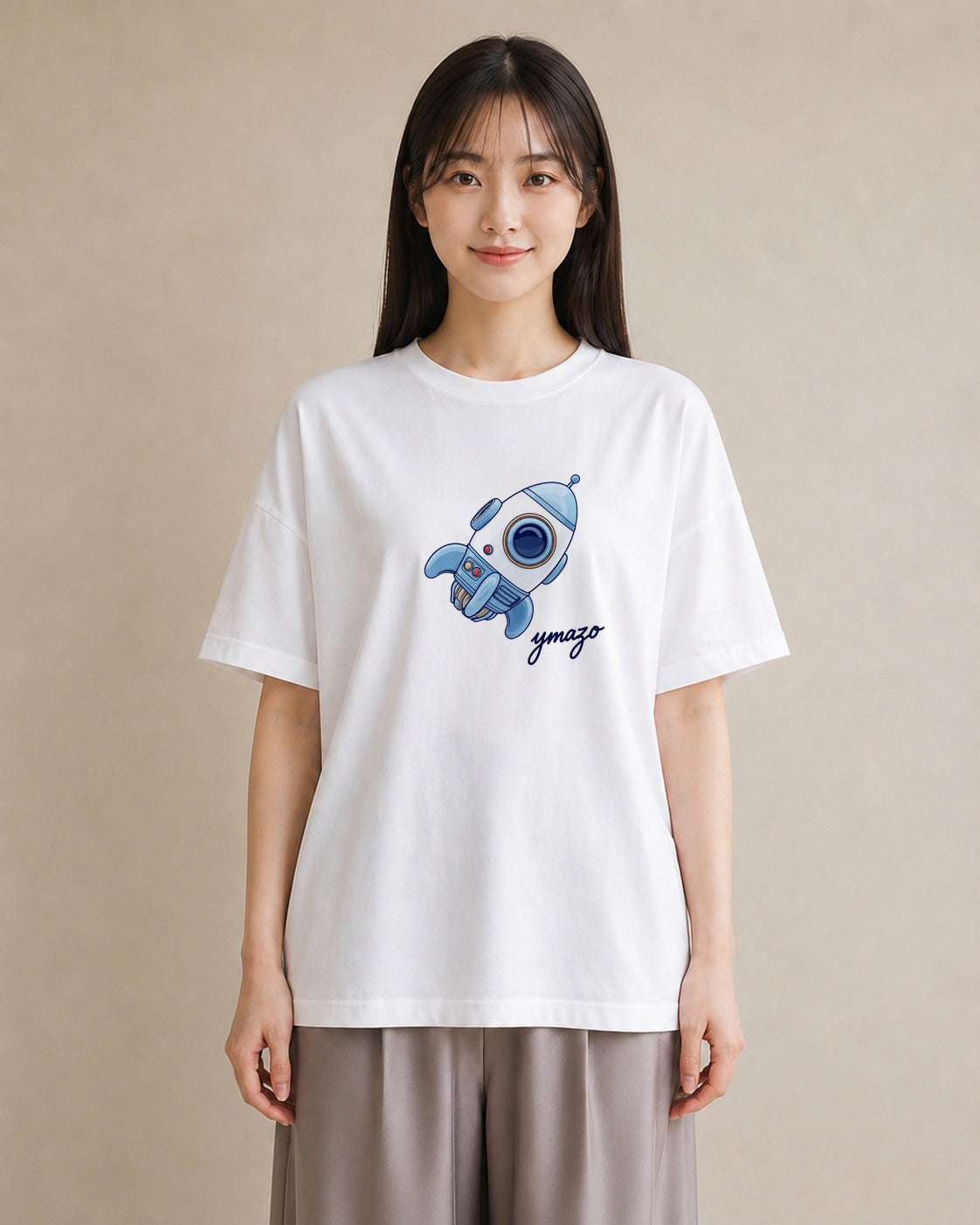 デザインTシャツ レディース ロケット 星空 宇宙 イラスト ラフカジュアル 普段着 週末コーデ 白T
