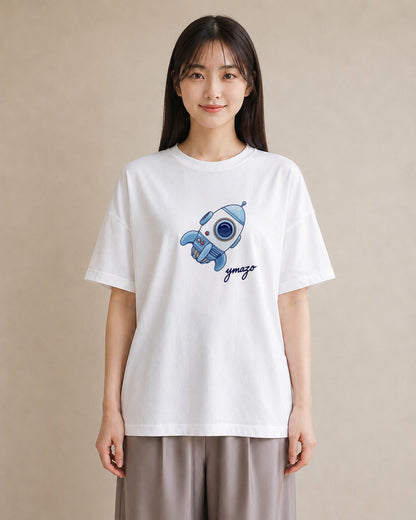 デザインTシャツ レディース ロケット 星空 宇宙 イラスト ラフカジュアル 普段着 週末コーデ 白T