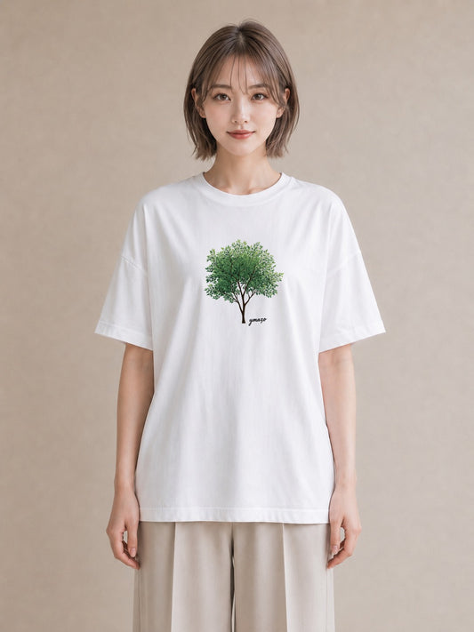 プリントTシャツ レディース 木 植物 ボタニカル イラスト シンプル 綿100 デート 白T