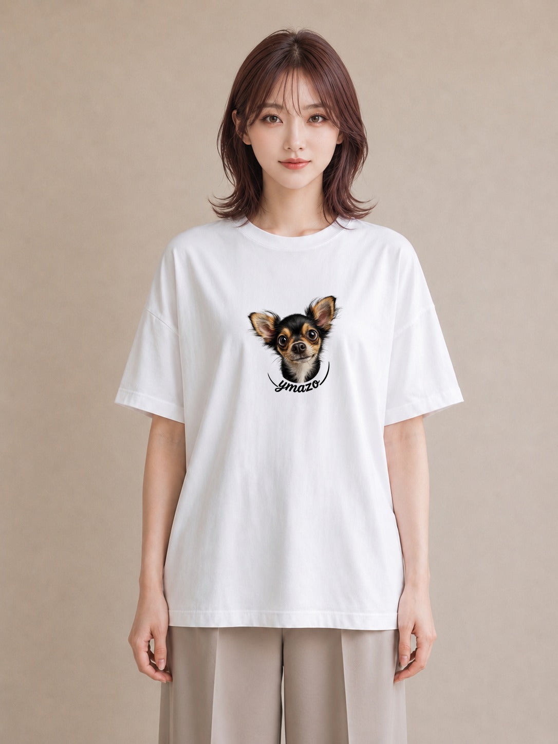 半袖Tシャツ レディース ロングコートチワワ 犬 いぬ イラスト ミニマル 姉妹 送別ギフト 白T