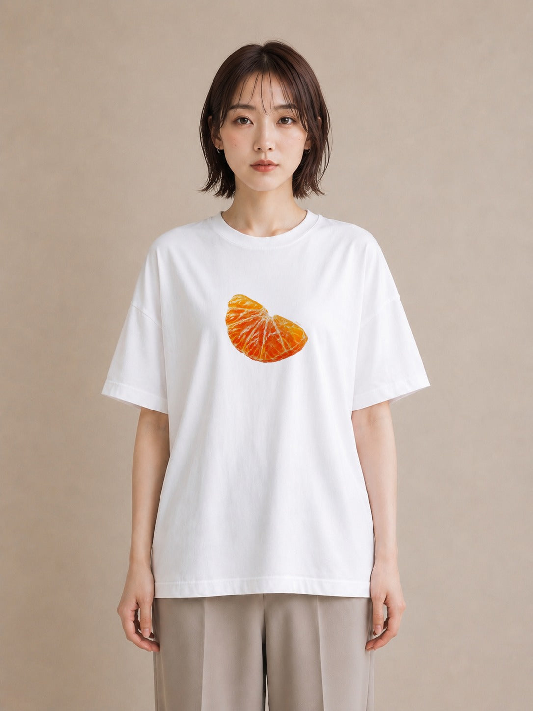 Tシャツ レディース みかん 食べ物 フード イラスト ゆるコーデ ママ カフェ服 白T
