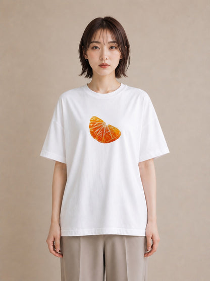 Tシャツ レディース みかん 食べ物 フード イラスト ゆるコーデ ママ カフェ服 白T