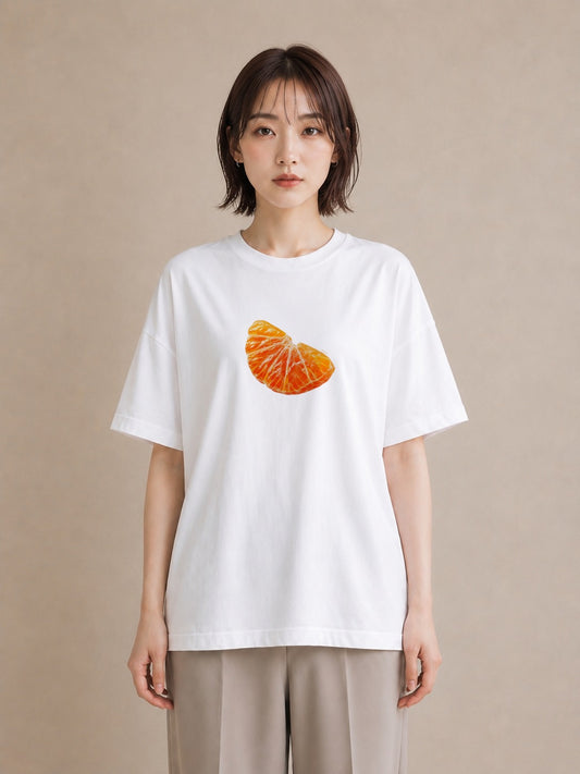 Tシャツ レディース みかん 食べ物 フード イラスト ゆるコーデ ママ カフェ服 白T