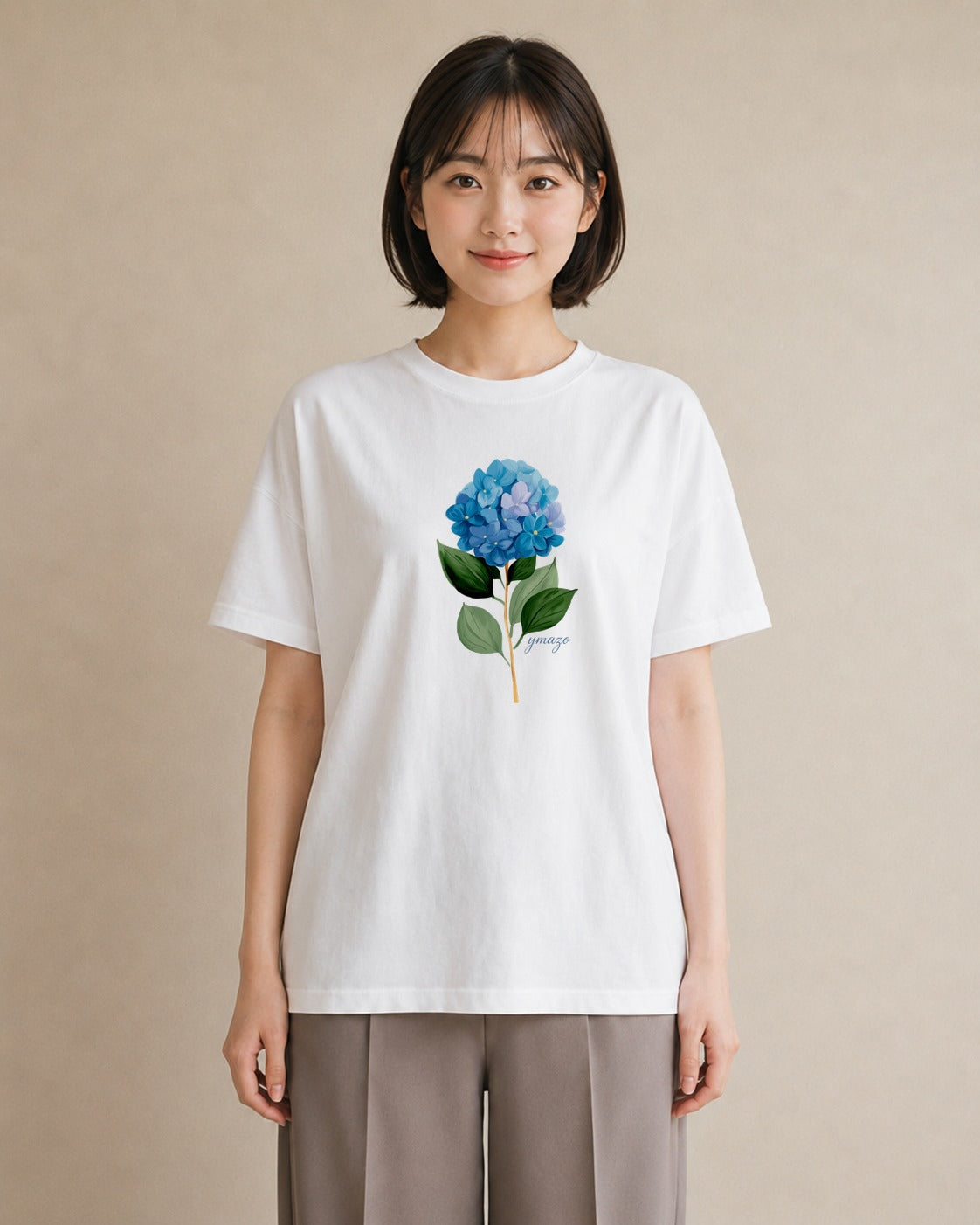 グラフィックTシャツ レディース あじさい 紫陽花 アジサイ 花 花柄 イラスト 旅行コーデ ママ カフェ服 白T