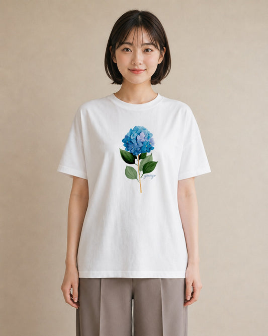 グラフィックTシャツ レディース あじさい 紫陽花 アジサイ 花 花柄 イラスト 旅行コーデ ママ カフェ服 白T