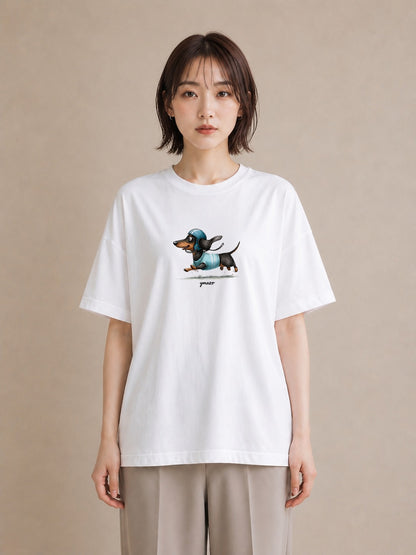 グラフィックTシャツ レディース ミニチュアダックスフンド 犬 いぬ イラスト シンプル 女性 旅行用 白T