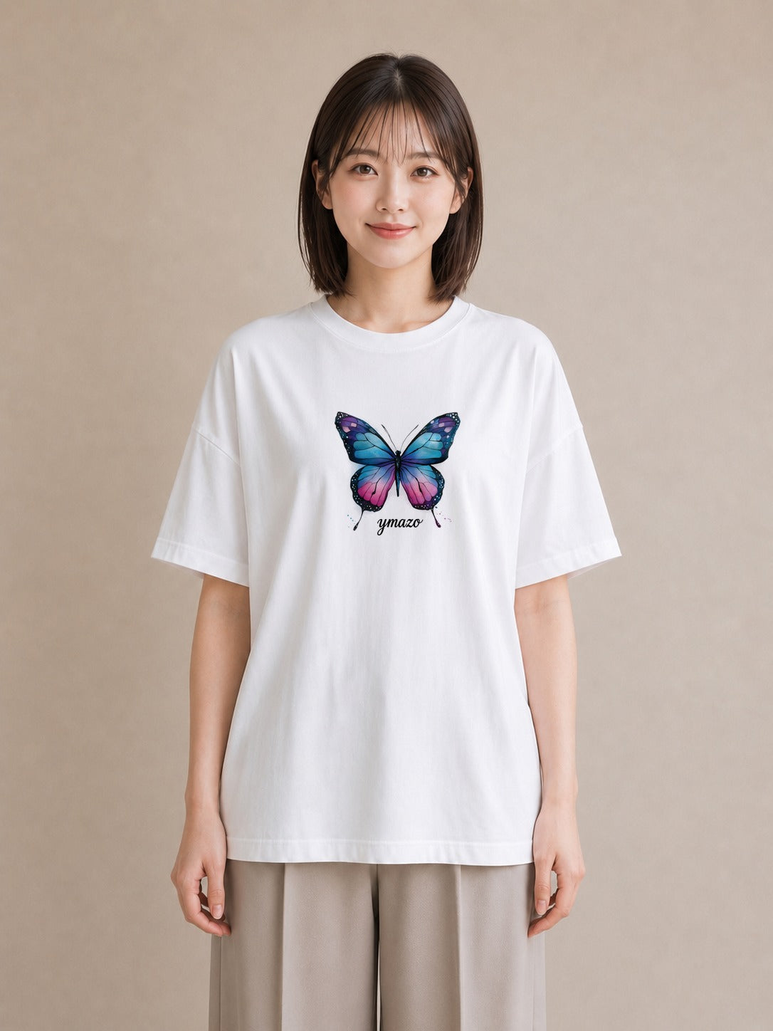 プリントTシャツ レディース ちょうちょ 蝶 バタフライ 昆虫 虫 イラスト 淡色 帰省 ラフ 白T