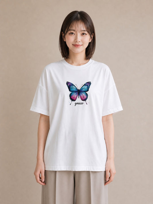 プリントTシャツ レディース ちょうちょ 蝶 バタフライ 昆虫 虫 イラスト 淡色 帰省 ラフ 白T