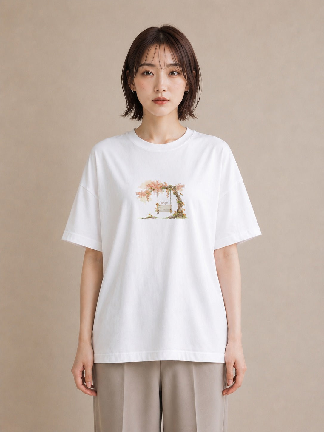 グラフィックTシャツ レディース 雨上がりのベンチ ベンチ ナチュラル アンティーク イラスト ラフカジュアル 秋コーデ おしゃれギフト 白T