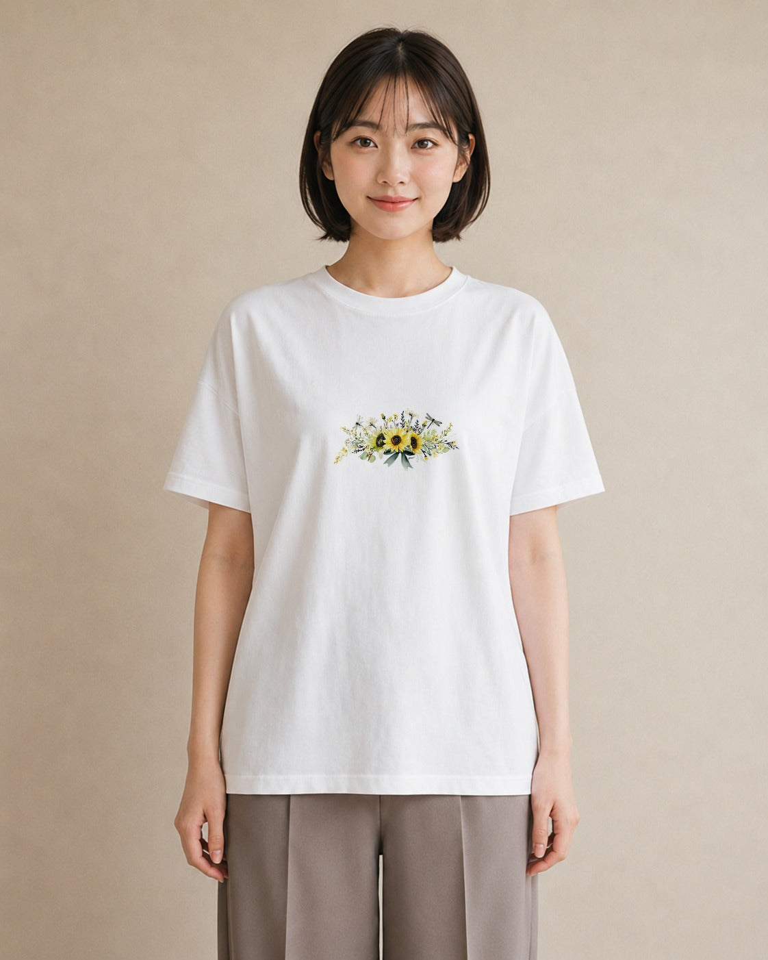 Tシャツ レディース ひまわり 向日葵 花 花柄 イラスト 可愛い 公園 ママ 白T