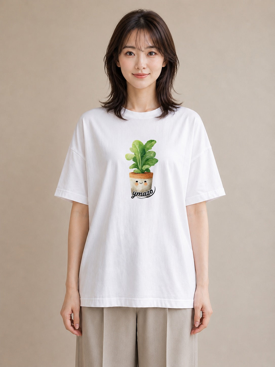 プリントTシャツ レディース 苔 植物 ボタニカル イラスト アート風 カジュアルコーデ 買い物 白T