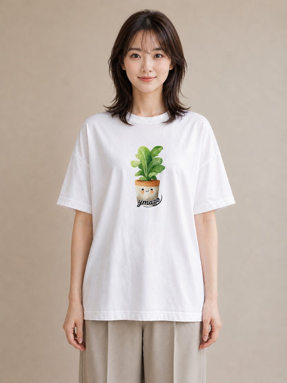 プリントTシャツ レディース 苔 植物 ボタニカル イラスト アート風 カジュアルコーデ 買い物 白T