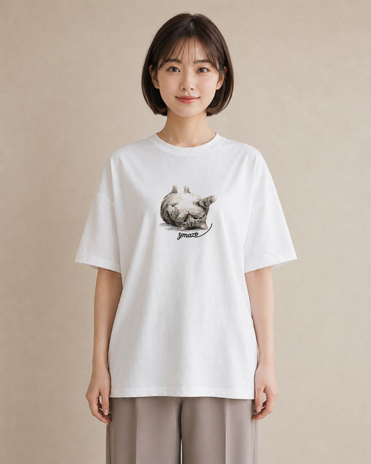 半袖Tシャツ レディース 愛猫 猫 ねこ イラスト カジュアル ミセス 春コーデ 白T