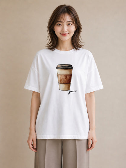Tシャツ レディース カフェオレ 食べ物 フード イラスト 個性的 通学 誕生日プレゼント 白T