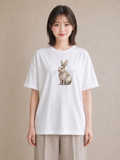 デザインTシャツ レディース ウサギ系野生 動物 アニマル イラスト ナチュラル 誕生日プレゼント 綿100 白T