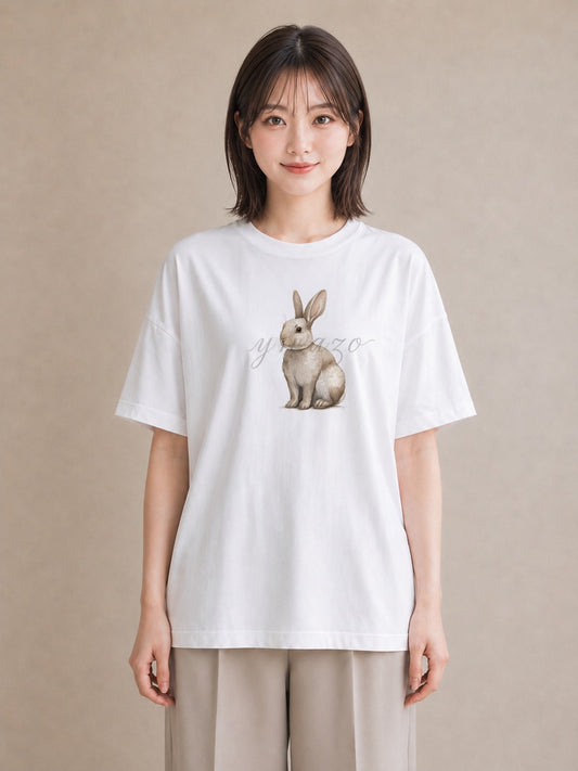 デザインTシャツ レディース ウサギ系野生 動物 アニマル イラスト ナチュラル 誕生日プレゼント 綿100 白T