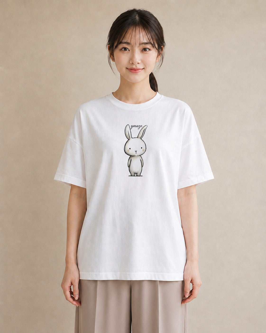 半袖Tシャツ レディース ミニうさぎ ペット 動物 イラスト ガーリー レイヤード 友達ギフト 白T