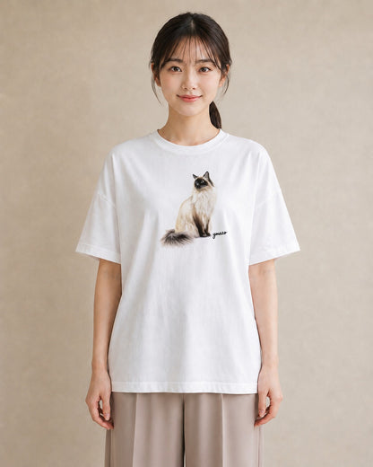 グラフィックTシャツ レディース エキゾチックショートヘア 猫 ねこ イラスト ニュアンス レイヤード 友達ギフト 白T