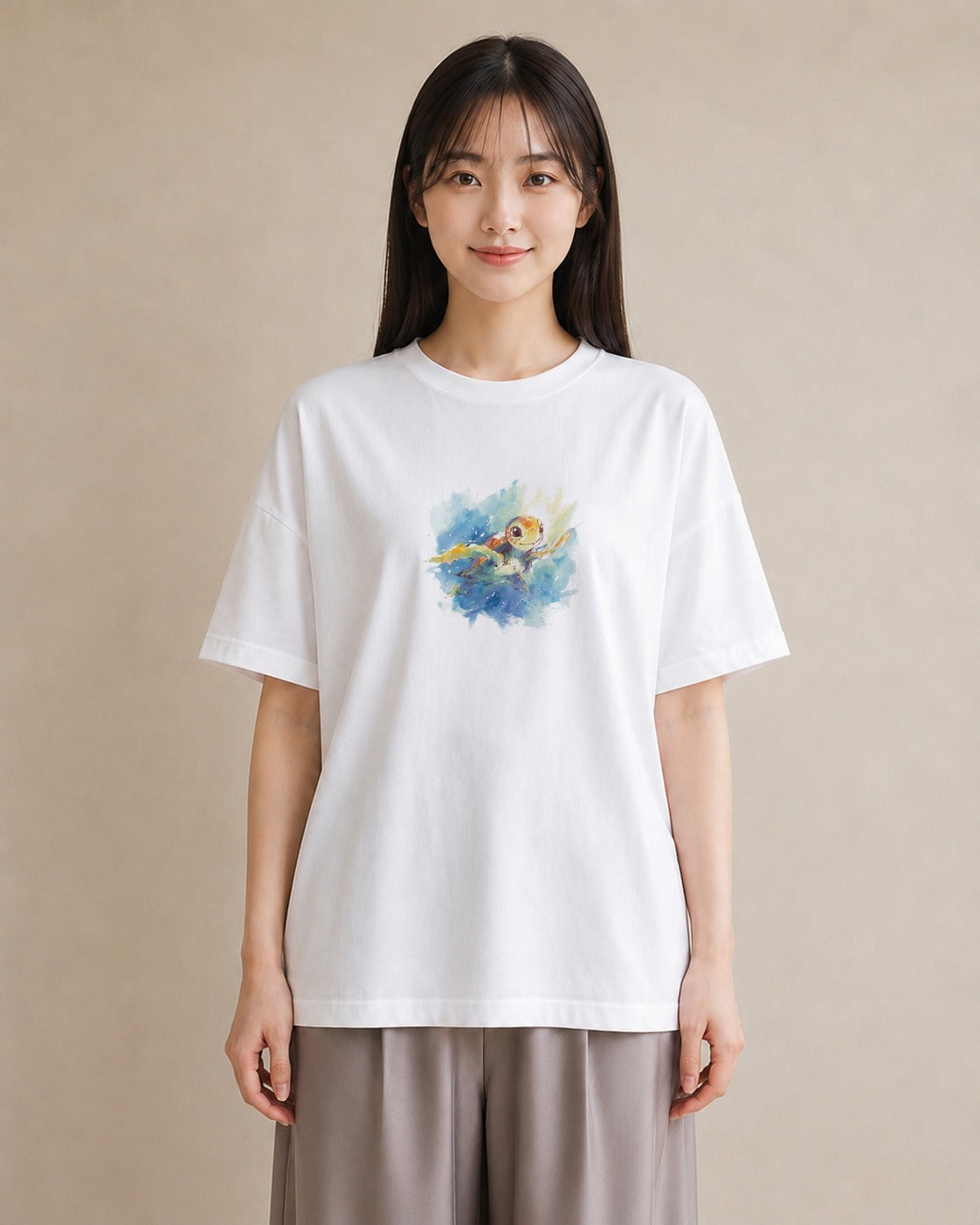 半袖Tシャツ レディース ゼニガメ ペット 動物 イラスト 北欧風 ギフト 母の日 白T