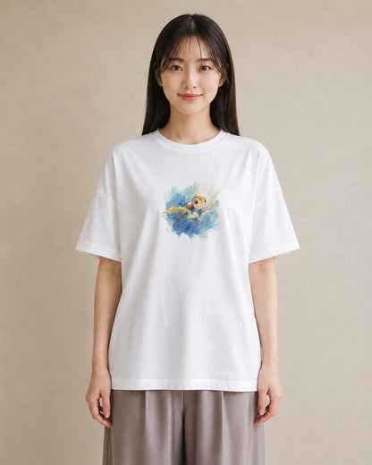 半袖Tシャツ レディース ゼニガメ ペット 動物 イラスト 北欧風 ギフト 母の日 白T