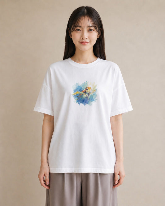 半袖Tシャツ レディース ゼニガメ ペット 動物 イラスト 北欧風 ギフト 母の日 白T