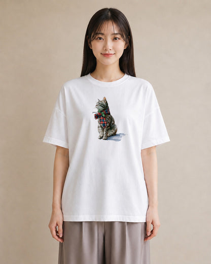 Tシャツ レディース サビ猫 猫 ねこ イラスト ガーリー カジュアルコーデ 買い物 白T