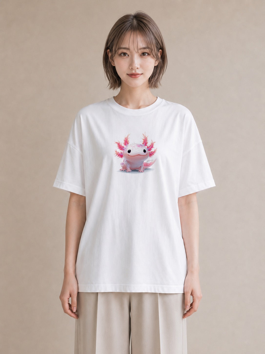 グラフィックTシャツ レディース ウーパールーパー ペット 動物 イラスト アート風 親子 20代 白T
