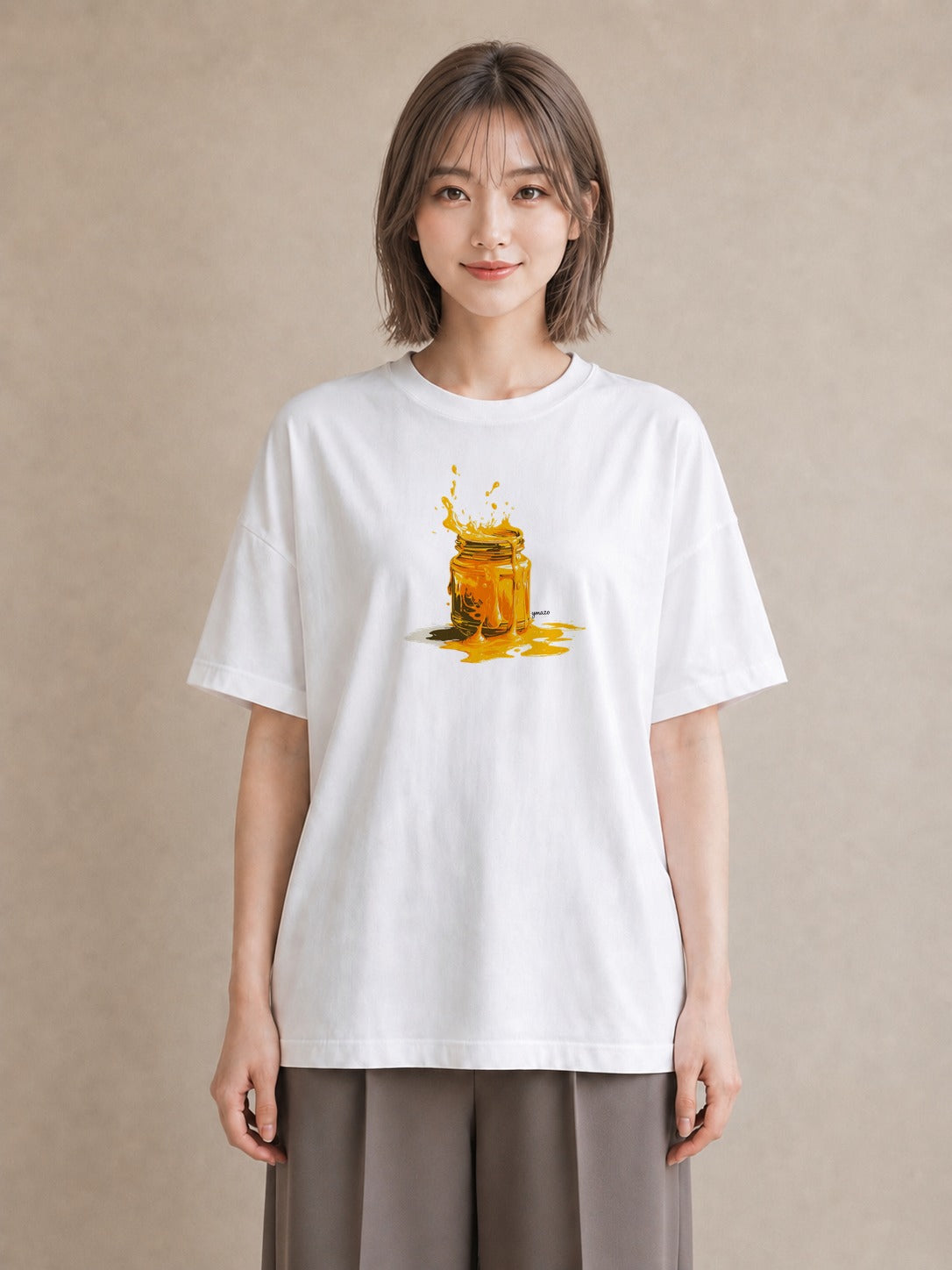 グラフィックTシャツ レディース ハニー 食べ物 フード イラスト ラフ 休日 ペアコーデ 白T