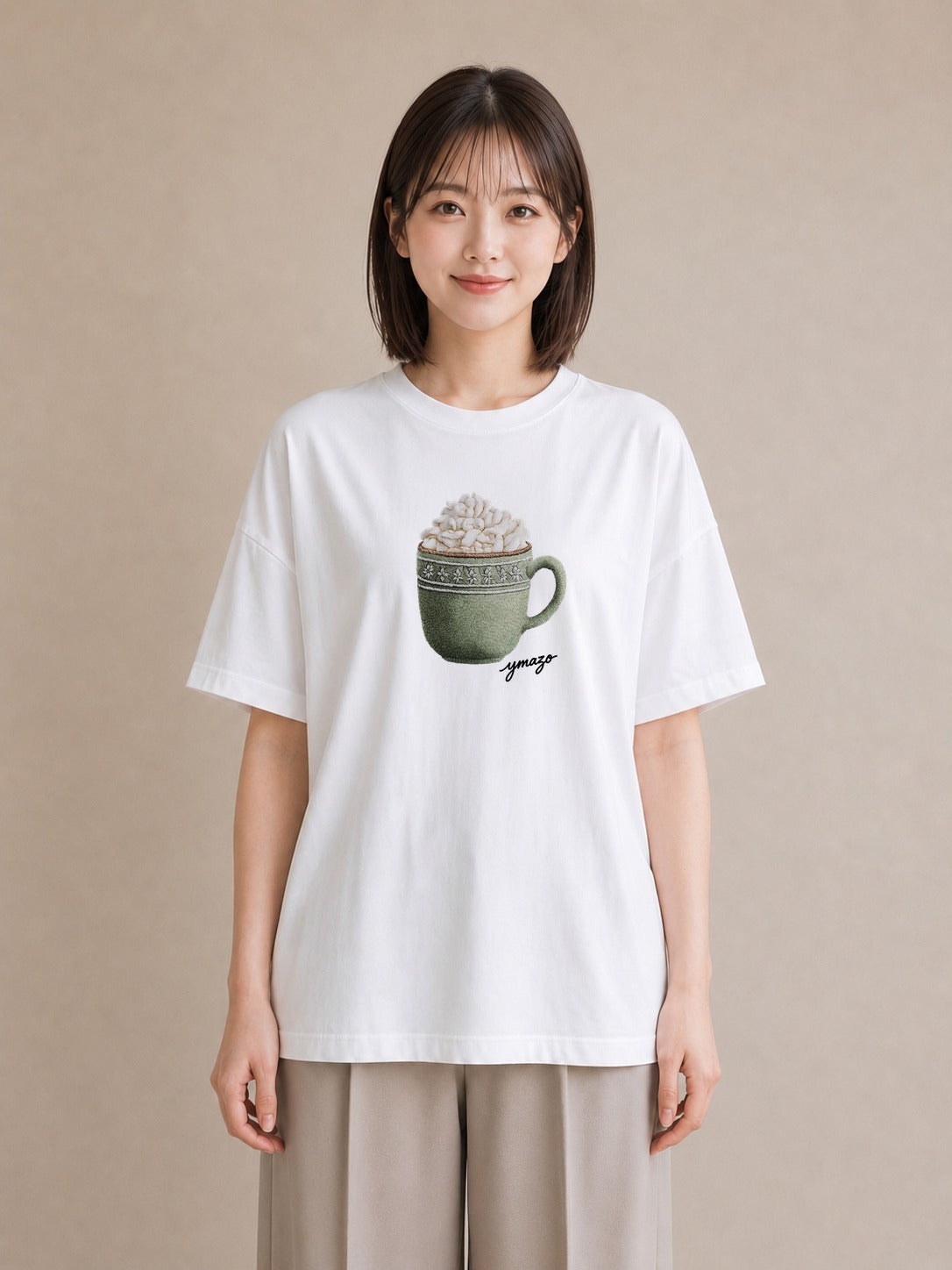 グラフィックTシャツ レディース ココア 食べ物 フード イラスト ミニマル 休日 ペアコーデ 白T
