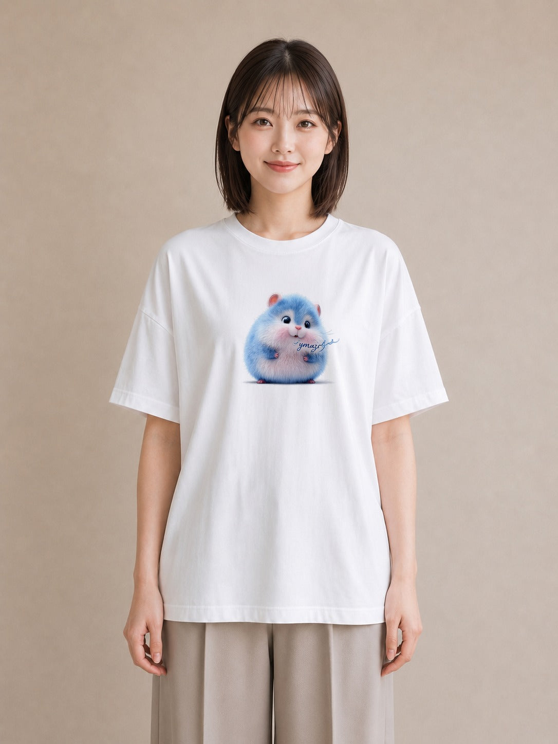 デザインTシャツ レディース ロボロフスキー ペット 動物 イラスト ヴィンテージ風 カジュアルコーデ 買い物 白T