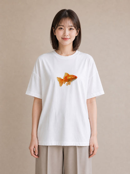 グラフィックTシャツ レディース らんちゅう ペット 動物 イラスト アート風 週末コーデ 敬老の日 白T