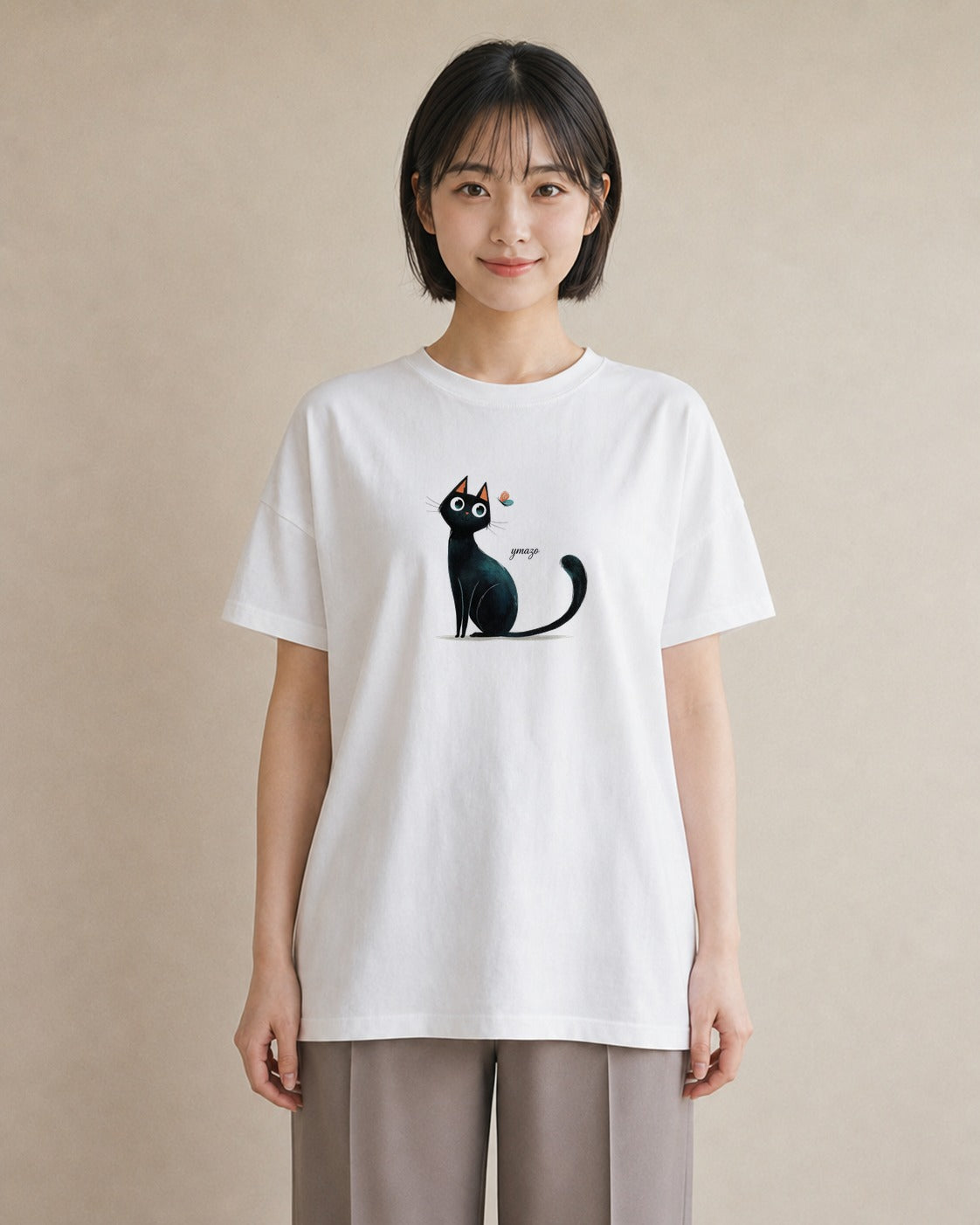 半袖Tシャツ レディース 黒猫 猫 ねこ イラスト ユニーク 20代 カジュアルコーデ 白T