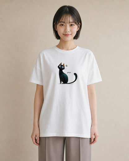 半袖Tシャツ レディース 黒猫 猫 ねこ イラスト ユニーク 20代 カジュアルコーデ 白T