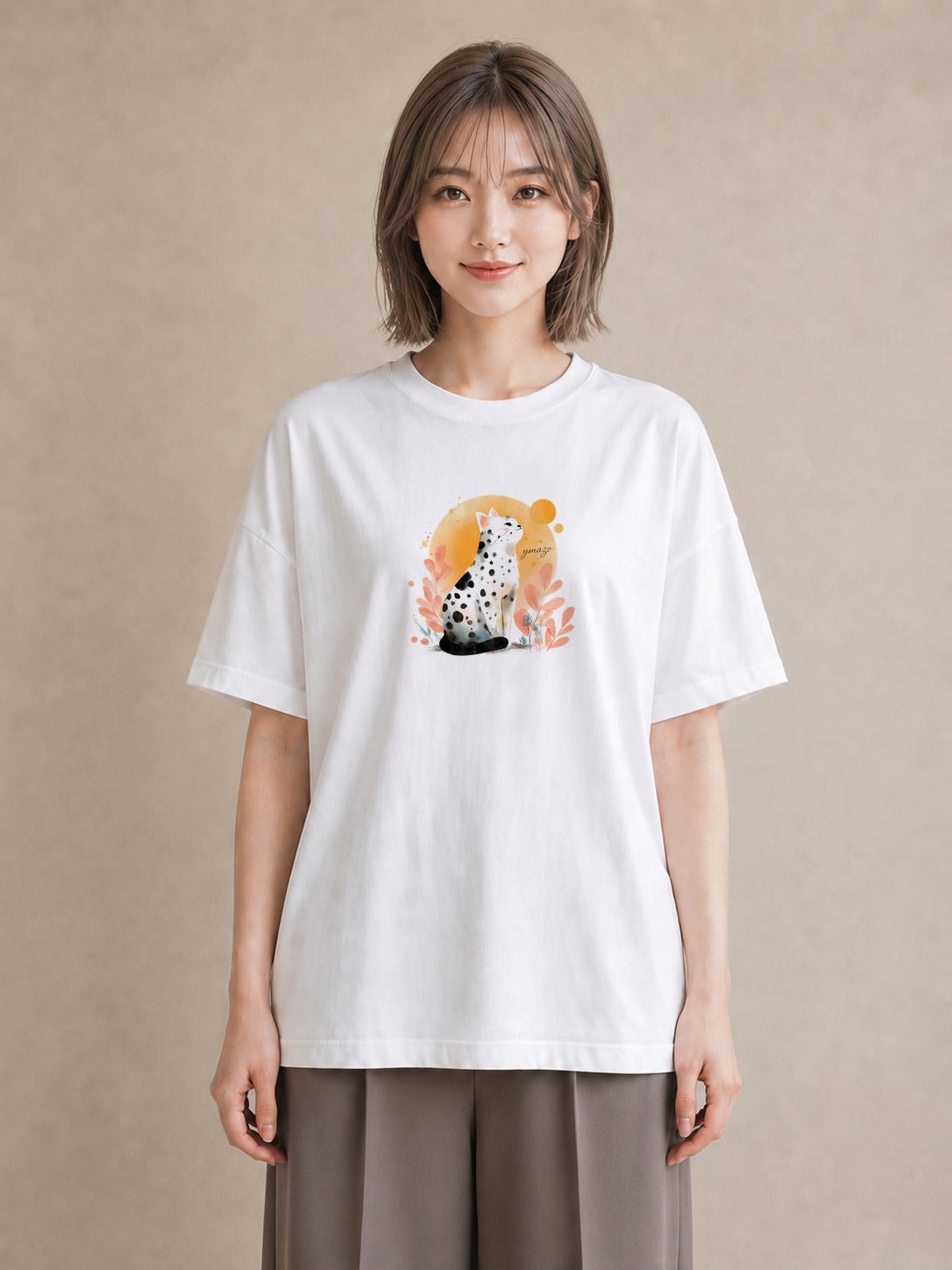 デザインTシャツ レディース しっぽ 猫 ねこ イラスト レトロ 旅行 母娘コーデ 白T