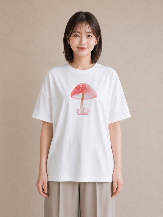 プリントTシャツ レディース きのこ 植物 ボタニカル イラスト ユニーク 母の日 ビーチ 白T