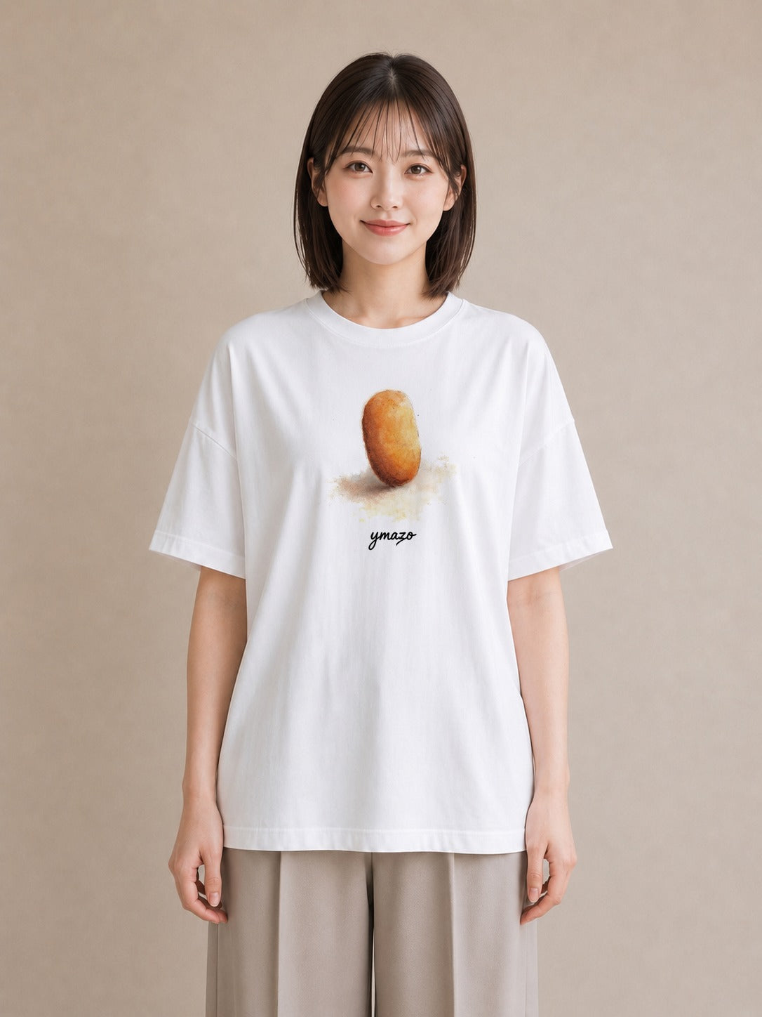 グラフィックTシャツ レディース パン 食べ物 フード イラスト シンプル ビーチ デイリーウェア 白T