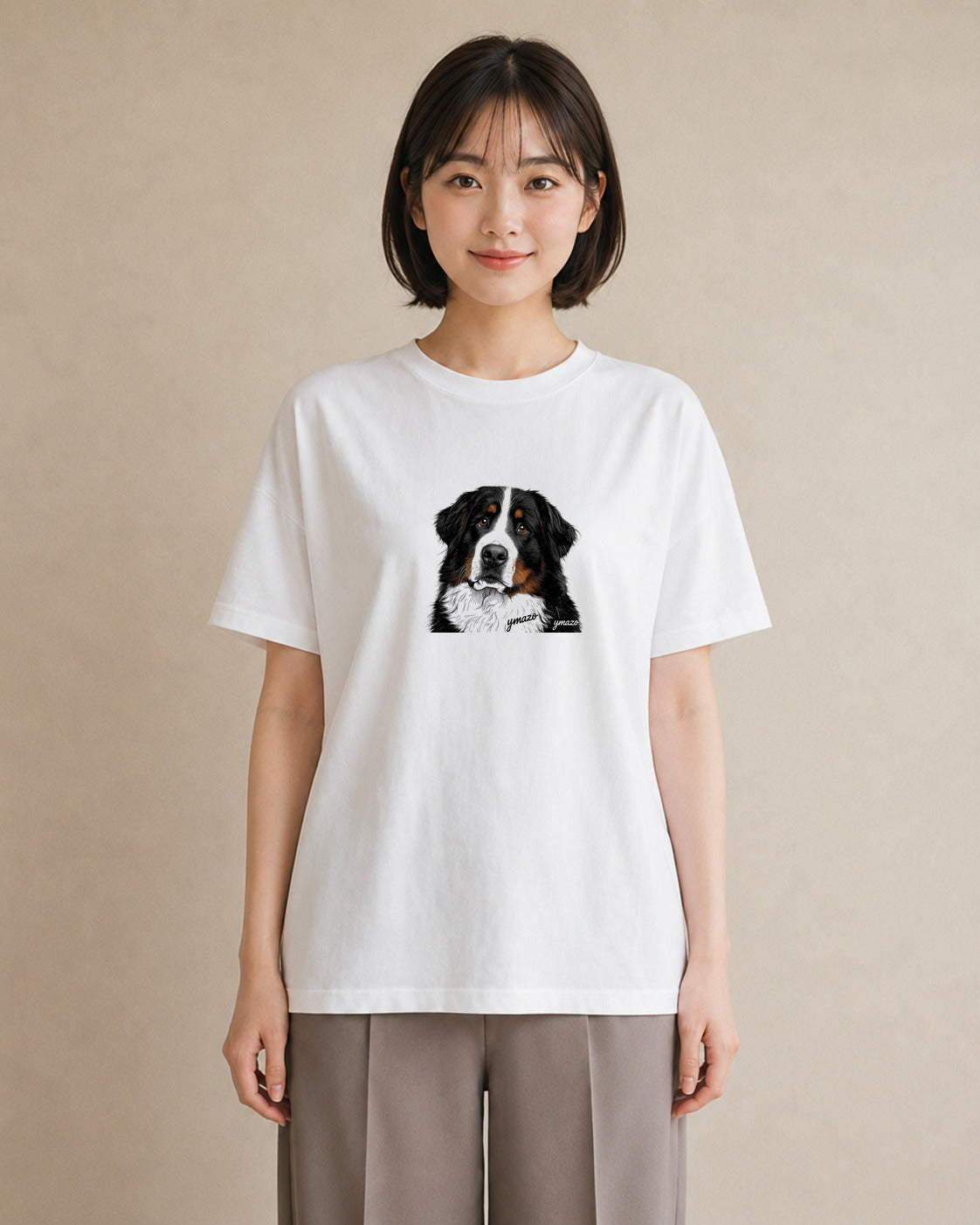 Tシャツ レディース バーニーズマウンテンドッグ 犬 いぬ イラスト 休日コーデ デート 帰省 白T