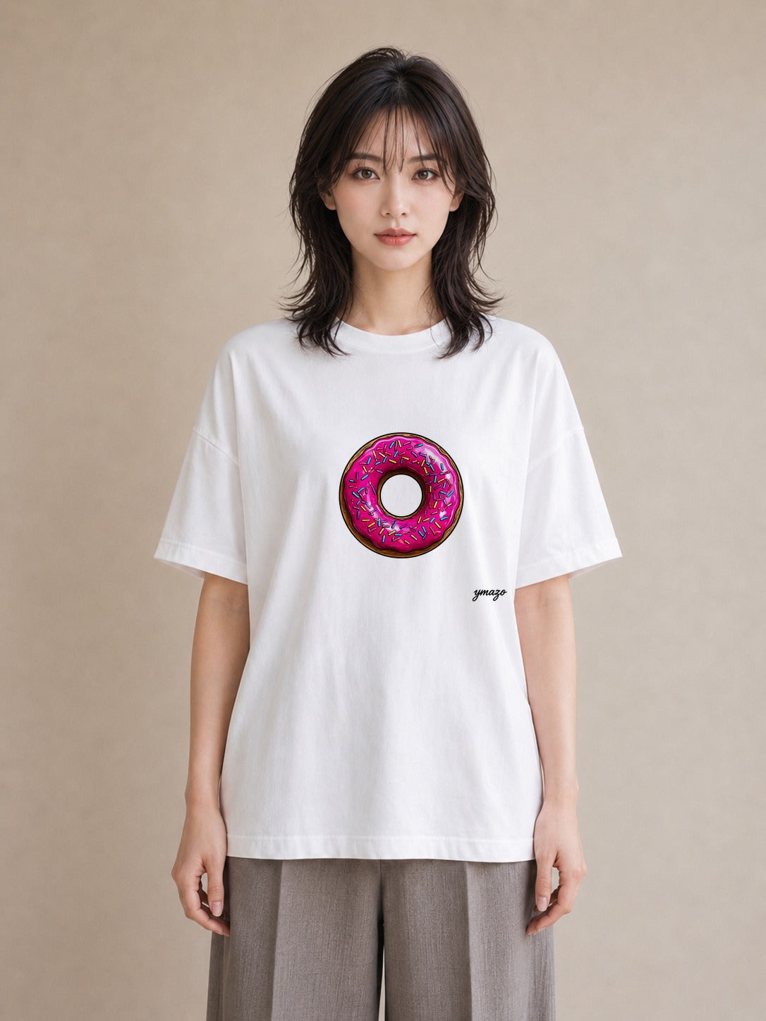 グラフィックTシャツ レディース ドーナツ 食べ物 フード イラスト シック デイリーウェア 休日 白T