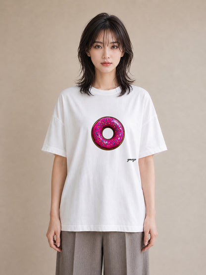 グラフィックTシャツ レディース ドーナツ 食べ物 フード イラスト シック デイリーウェア 休日 白T