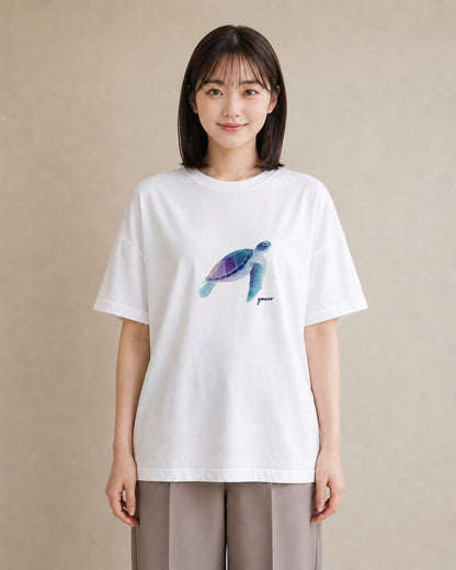 半袖Tシャツ レディース ウミガメ 海の生き物 海 イラスト ゆるかわ ギフト 母の日 白T