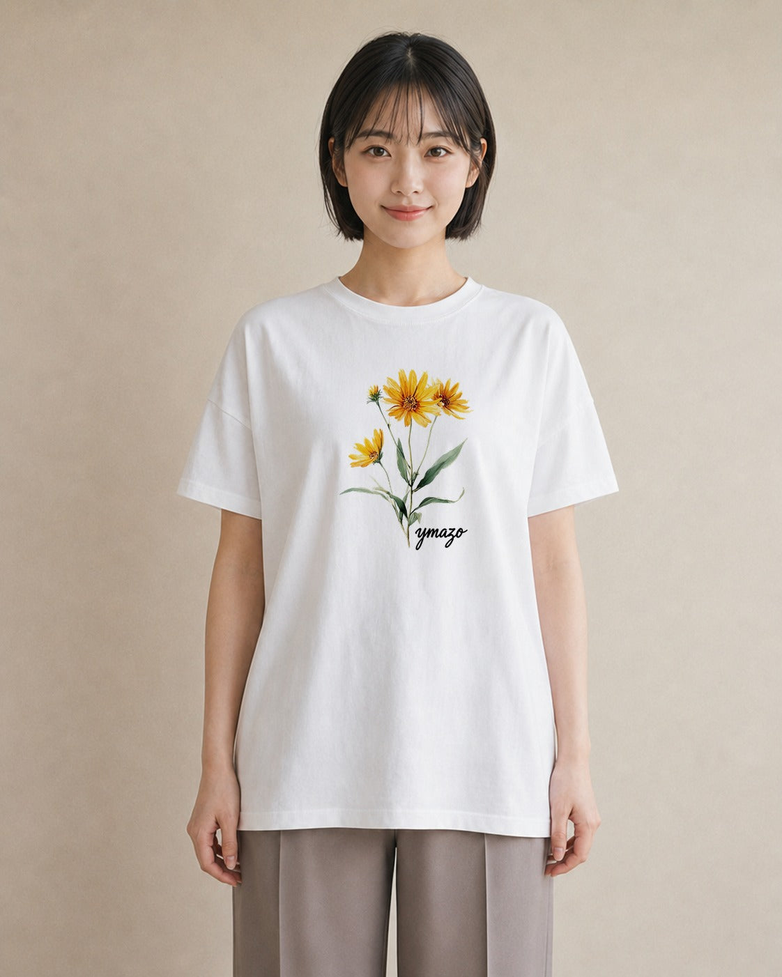 プリントTシャツ レディース ひまわり 向日葵 花 花柄 イラスト 普段使い 休日 ペアコーデ 白T
