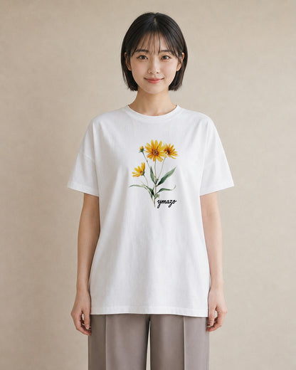 プリントTシャツ レディース ひまわり 向日葵 花 花柄 イラスト 普段使い 休日 ペアコーデ 白T