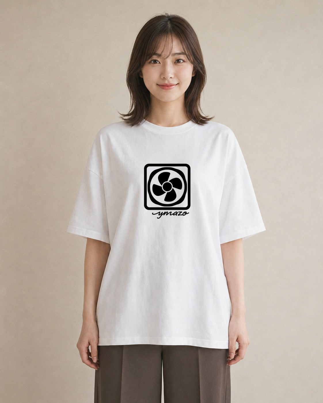 プリントTシャツ レディース 扇子 そよ風 ナチュラル アンティーク イラスト アート風 公園 ママ 白T