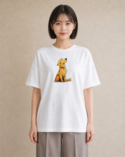 プリントTシャツ レディース ゴールデンレトリバー ゴールデン 犬 いぬ イラスト ラフ 母娘コーデ 自分用 白T