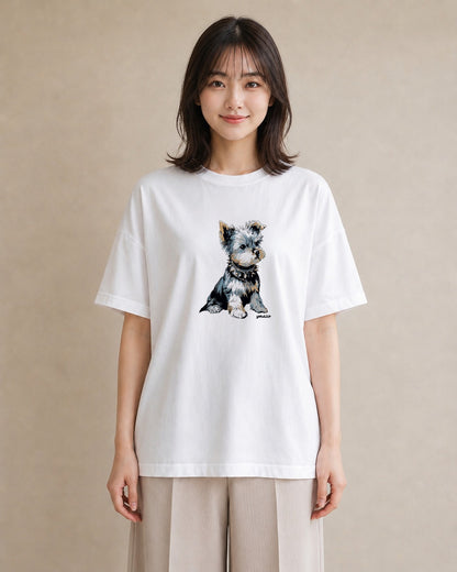 Tシャツ レディース ヨークシャーテリア 犬 いぬ イラスト ナチュラル 姉妹 送別ギフト 白T